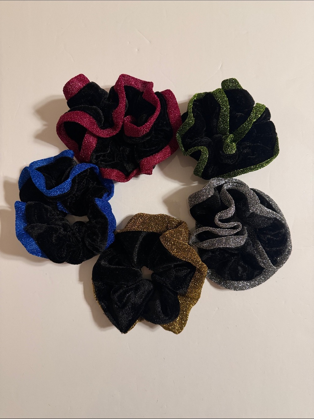 Velvet Scrunchie Set with Metallic Trim - Multi Color NWOT